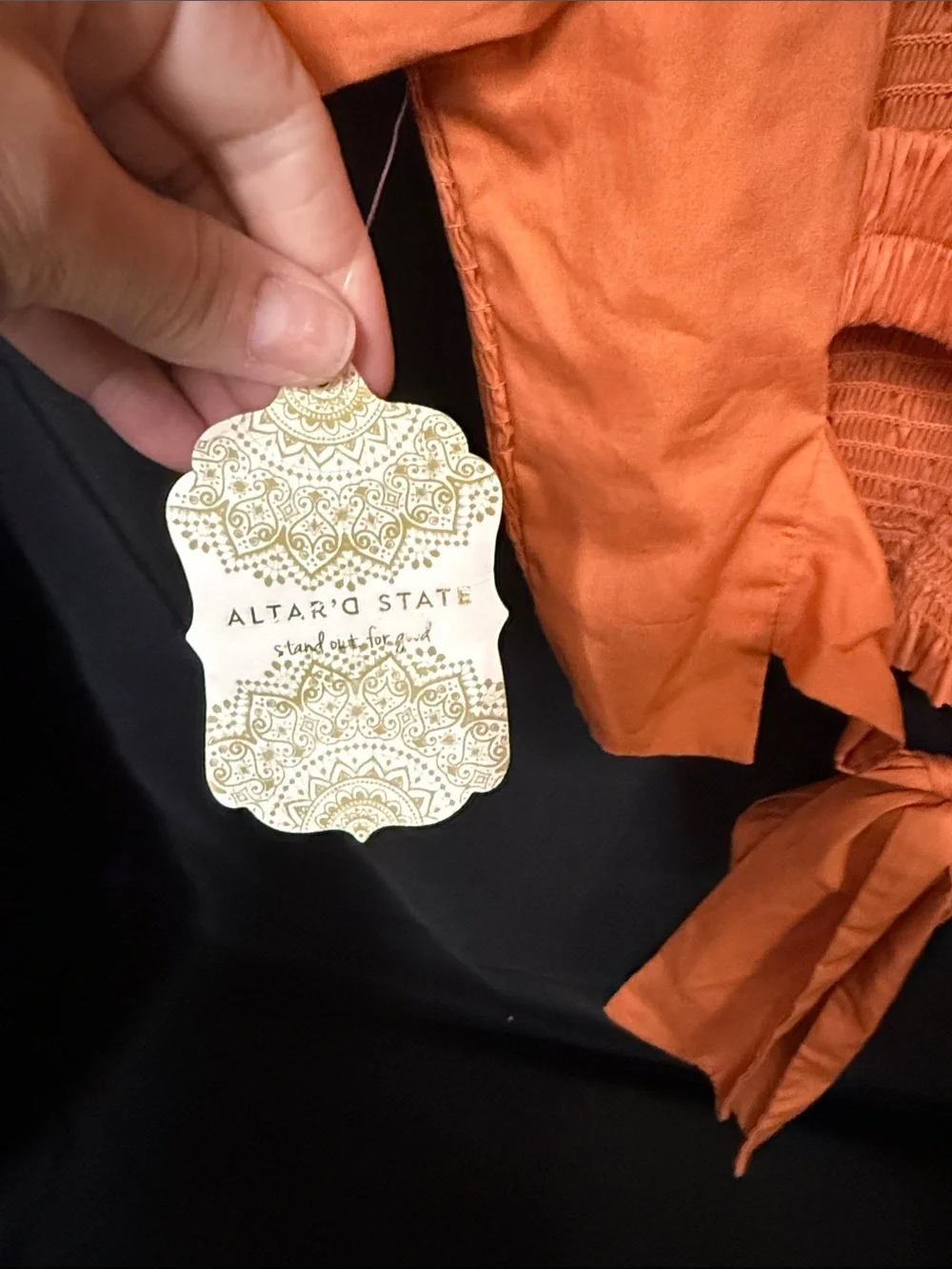 Altar'd State Orange Puff Sleeve Tie-Front Crop Top